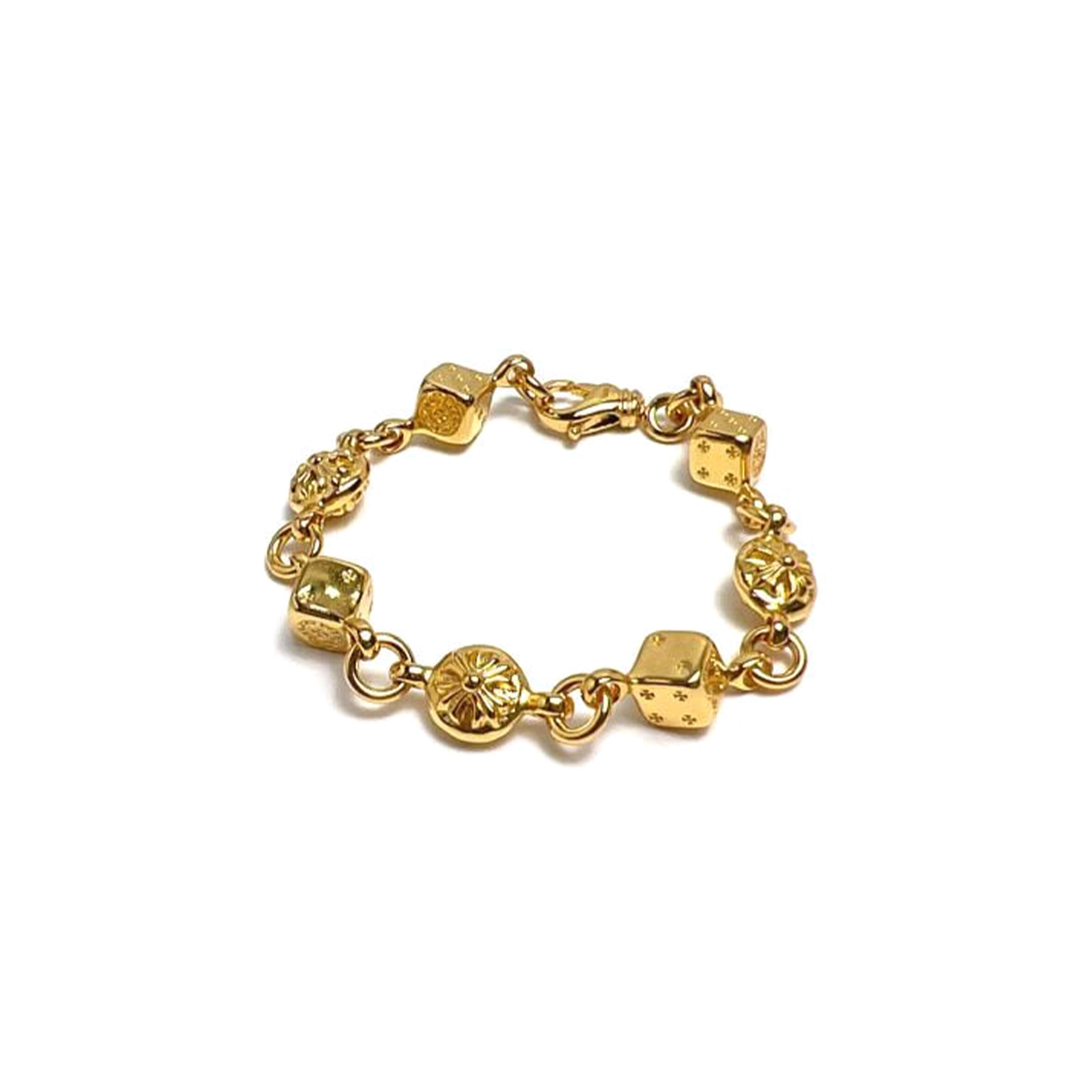 Ch*0me He**ts gold dice bracelet